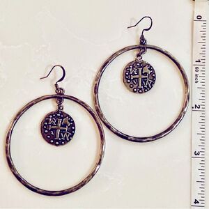 Large black hoops w/cross drop in center